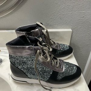 Black and metallic glittery sneakers